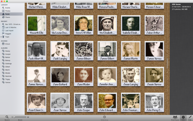 iPhoto showing Faces of ancestors I've scanned