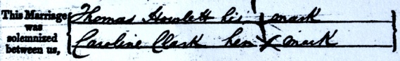 Thomas Howlett and Caroline Clark marriage register signatures