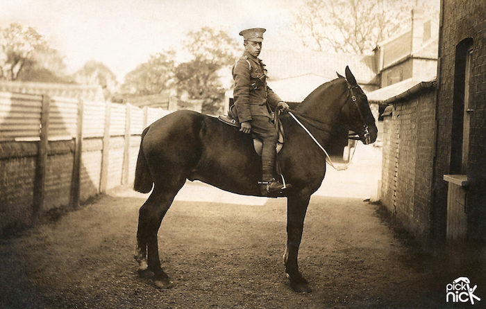 Pte Ernest Dewey on horse - after photo restoration by Pick Nick